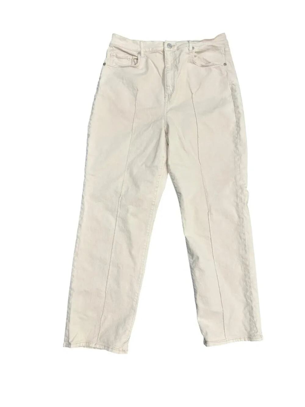 Cream Wide-Leg Denim Jeans Paneled Seams